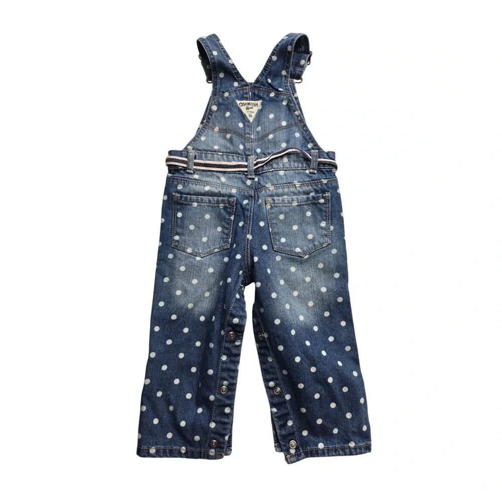 OshKosh Bgosh Polka Dot Denim Overalls and Bodysuit Set Blue White 18M Girls